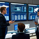 A group of diverse professionals, including data analysts and e-commerce strategists, in a bustling, modern retail operations center. They are fully clothed in professional business attire, observing large holographic displays showing real-time global sales data, customer behavior analytics, and optimized supply chain routes. The atmosphere is vibrant, high-tech, and efficient, emphasizing the power of AI in hyper-personalization. The scene is well-lit with clean architectural lines. safe for work, appropriate content, fully clothed, professional, perfect anatomy, correct proportions, natural pose, well-formed hands, proper finger count, natural body proportions, high quality, detailed, realistic photography.
