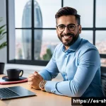 Home 21 쇼핑매니저 신입사원의 일상 - A professional Spanish purchasing manager in a modern office, engaged in a video conference with div...