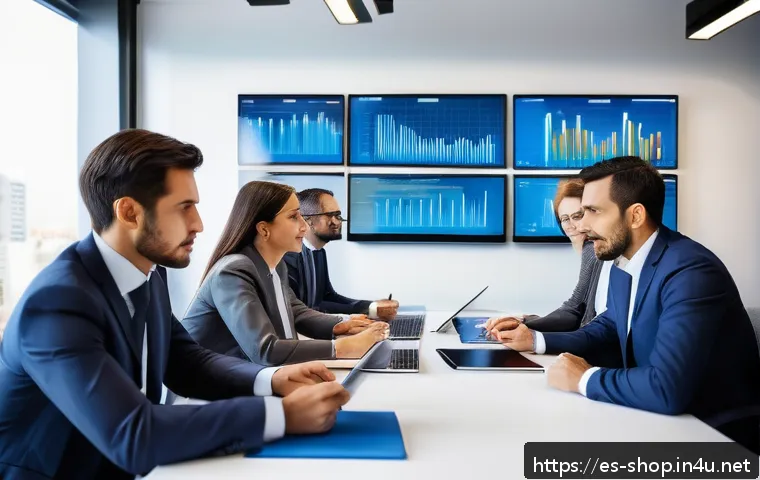 쇼핑매니저 시험 준비 자료 추천 - A professional business meeting scene in a modern office in Madrid, Spain, showing a diverse group o...