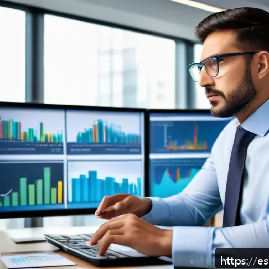 쇼핑매니저 자격증 공부 계획 - A professional purchasing manager in a modern office environment, analyzing market data on multiple ...