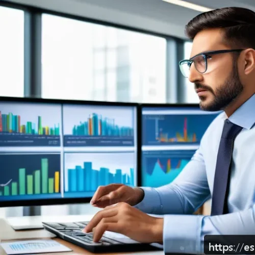 Home 30 쇼핑매니저 자격증 공부 계획 - A professional purchasing manager in a modern office environment, analyzing market data on multiple ...