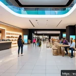 Home 23 쇼핑매니저로 성공하기 위한 팁 - A modern, vibrant shopping mall interior in Spain during the day, featuring diverse customers of var...